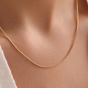 14k Gold Italian Snake Chain Necklace 1.3MM, Herringbone Necklace, Flat Snake Chain, Gold Layering Chain, Classic Real Gold Chain