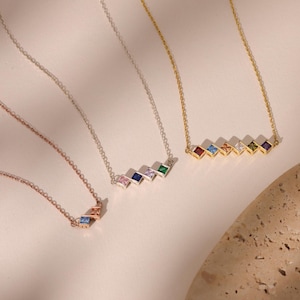 Baguette Birthstone Necklace,Family Birthstone Necklace,Personalized Gift,Mother&#39;s Birthstone Jewelry,Christmas Gift For Mom,Birthday Gift