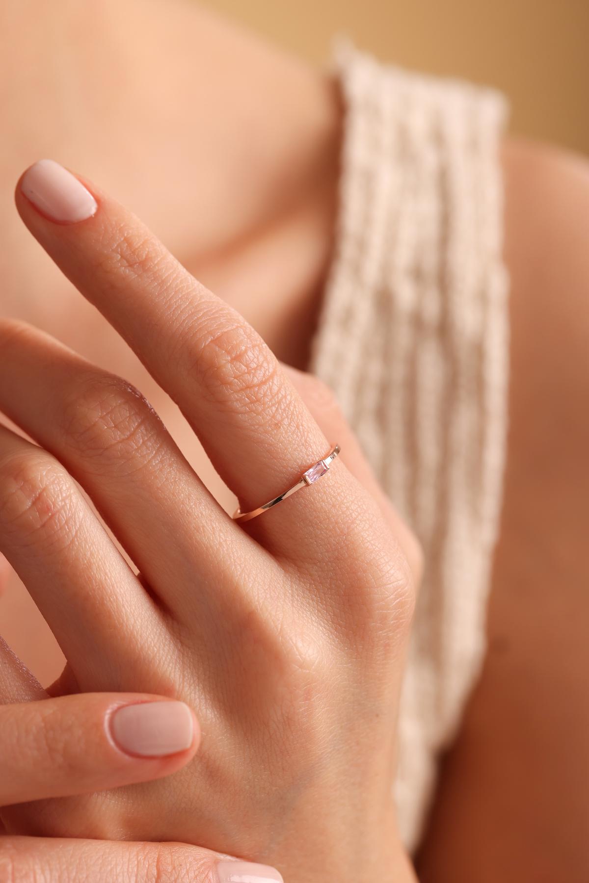 Baguette Birthstone Ring: 18K Gold Personalized Ring