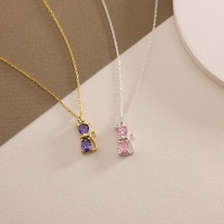 Collana Gatto In Argento 925 Con Pietra Portafortuna - Gioiello Per Amanti Dei Gatti
