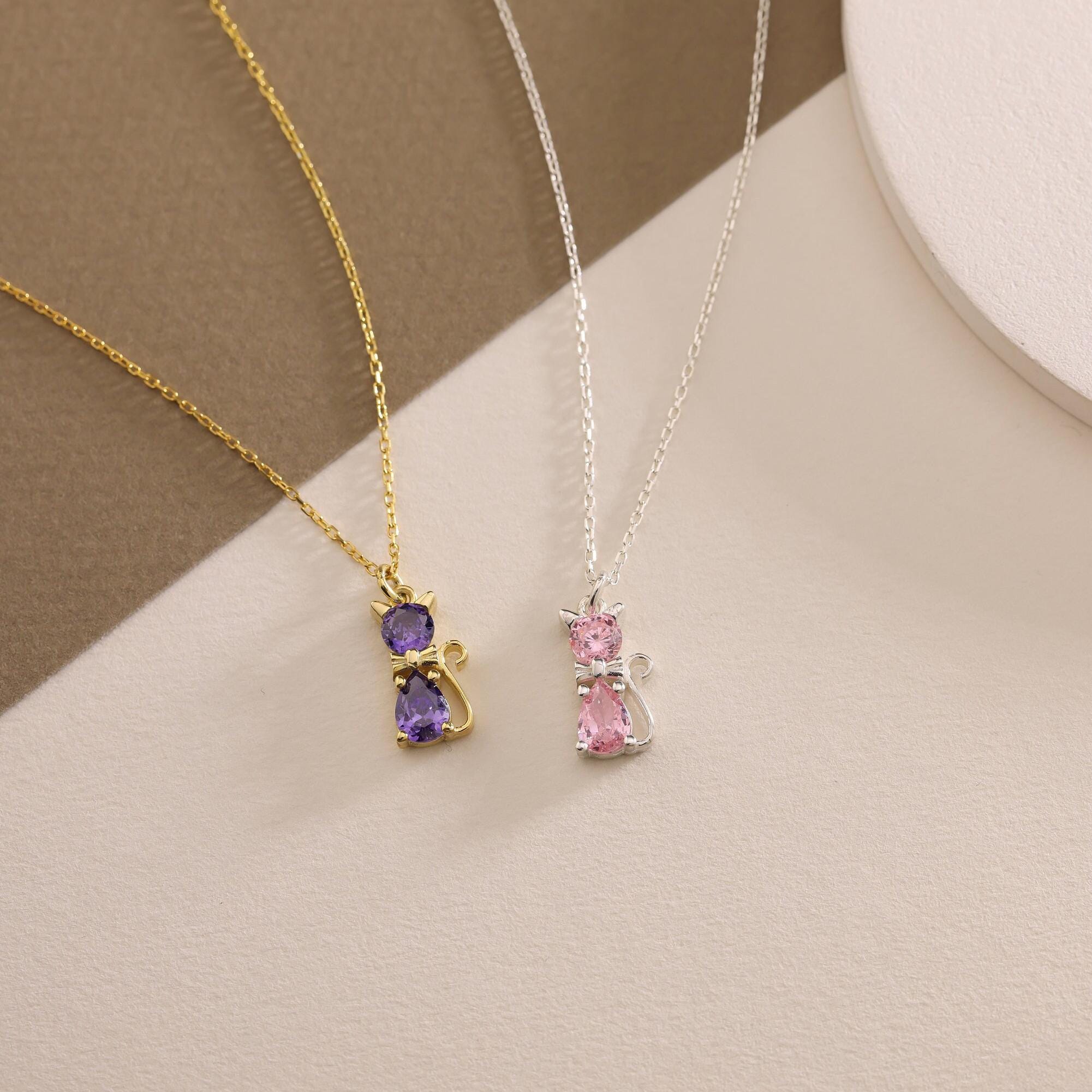 Collana Gatto In Argento 925 Con Pietra Portafortuna - Gioiello Per Amanti Dei Gatti