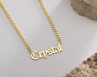 Personalized Gothic Name Necklace: Sterling Silver Curb Chain