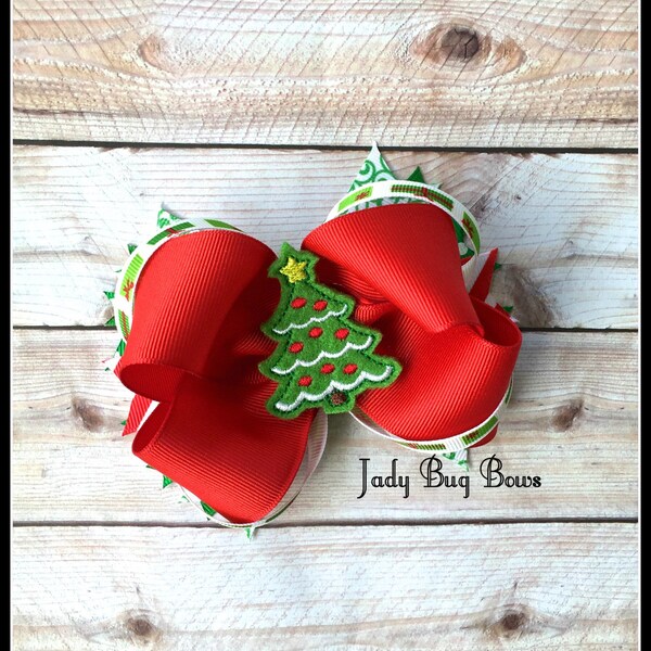 Christmas Tree Bow, Christmas Hair Bow, Winter Hair Bow, Holiday Hair Bow, Christmas Tree Hair Bow, Red and Green Bow, Christmas Bow