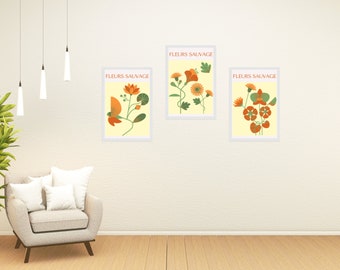 Set of 3 Wild Flower Bold Print - Orange