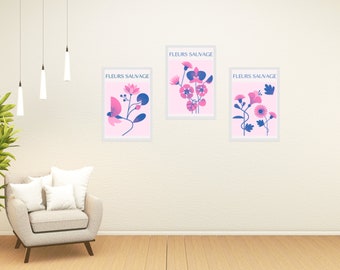 Set of 3 Wild Flower Bold Print - Pink