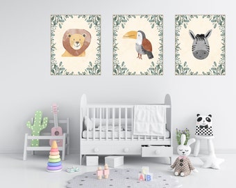 Set of 3 - Animal Baby Nursery Watercolor Prints