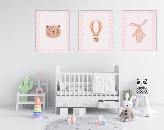 Set of 3 - Pink Floral Nursery Watercolor Prints