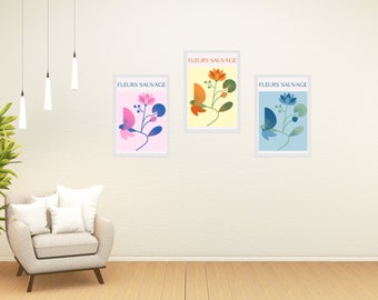 Set of 3 Wild Flower Bold Print - CUSTOM