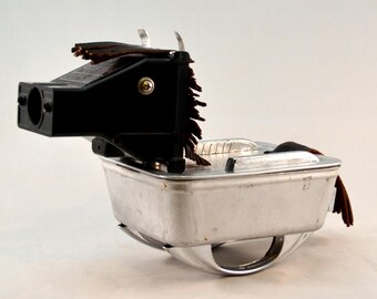 BULLSEYE, Assemblage Art Recycled Robot Sculpture, Found Object Rocking Horse Robot