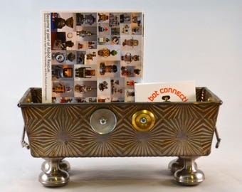 CARL the CRAP CATCHER, Assemblage Art Recycled Robot Sculpture, Found Object Robot Container