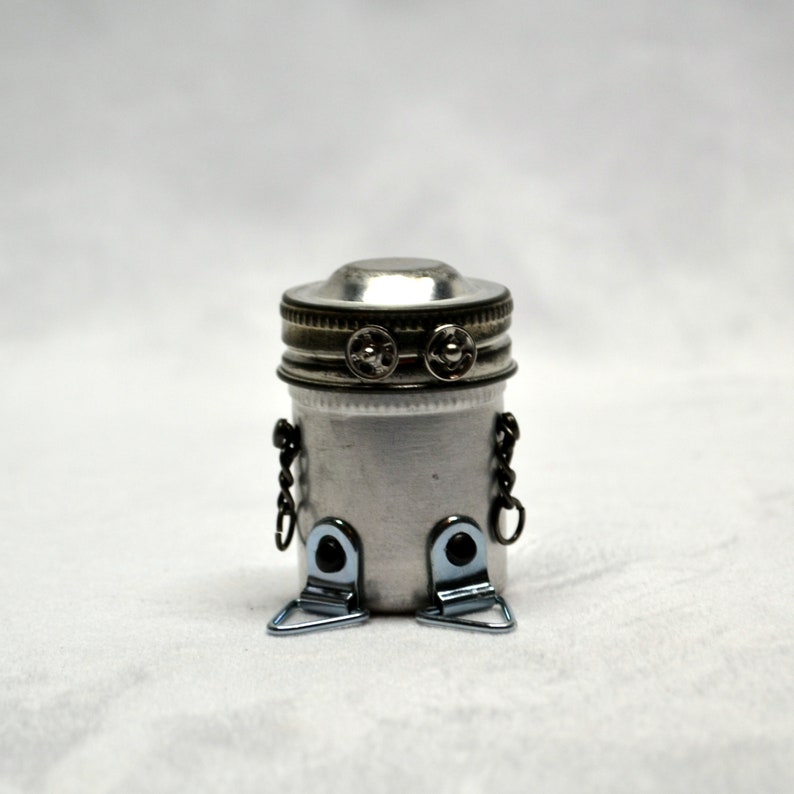MR. ADVENTURE, a Bitty Bot, Assemblage Art Recycled Robot Sculpture, Vintage Film Canister Turned Robot image 2