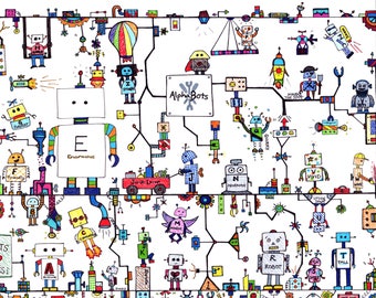 ALPHABOTS, 26 Handdrawn Robots and Machinery on 8x10 Print