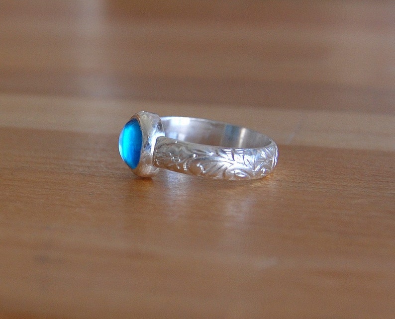 Topaz Cabochon Ring with Bezel Set Blue Topad in Your Size image 4