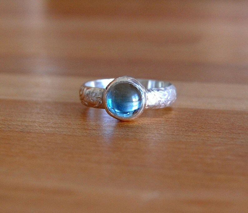 Topaz Cabochon Ring with Bezel Set Blue Topad in Your Size image 3