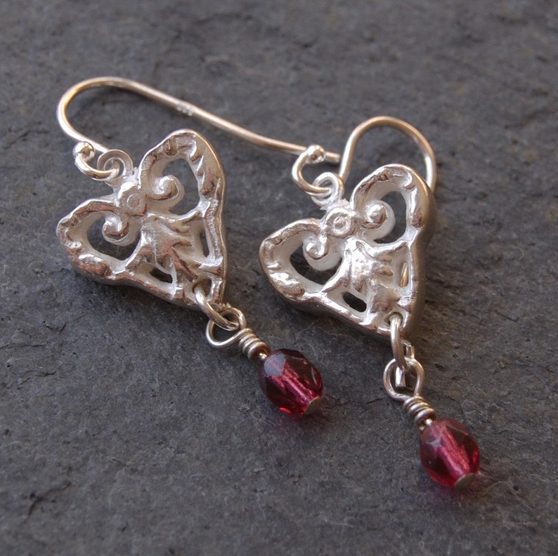 Heart Drop Earrings with Red Accents image 2