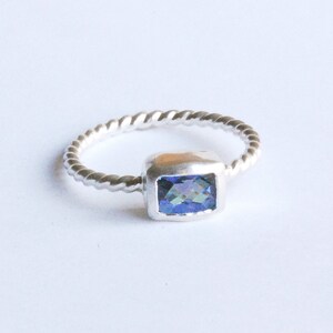 Cushion Topaz Ring with Silver Twist Band and Kashmir Blue Topaz image 2