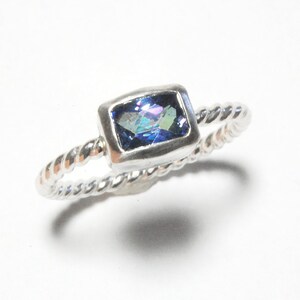 Cushion Topaz Ring with Silver Twist Band and Kashmir Blue Topaz image 1