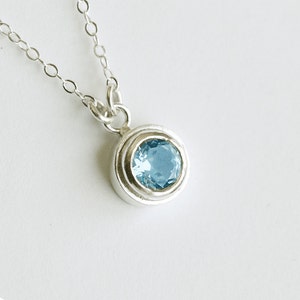 Blue Topaz Pendant in Sterling Silver Petite Bezel Set Necklace image 1