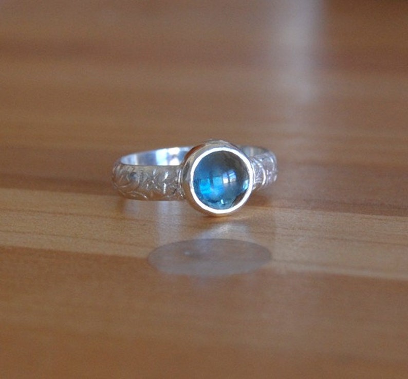 Topaz Cabochon Ring with Bezel Set Blue Topad in Your Size image 2