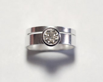 Moissanite Engagement Ring in Silver Modern Wedding Band Style In Your Size