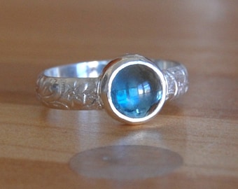 Topaz Cabochon Ring with Bezel Set Blue Topad in Your Size