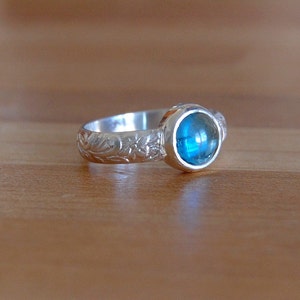 Topaz Cabochon Ring with Bezel Set Blue Topad in Your Size image 5