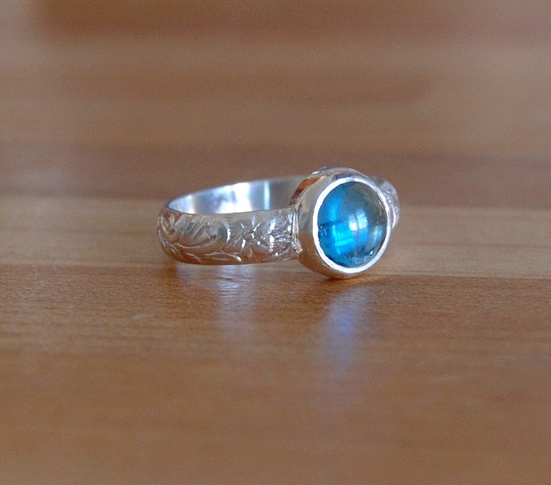 Topaz Cabochon Ring with Bezel Set Blue Topad in Your Size image 5