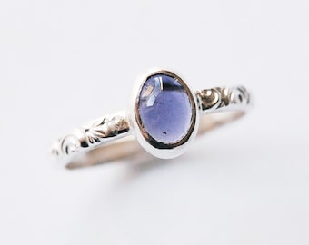 Silver Iolite Ring with Cabochon Size 5 3/4