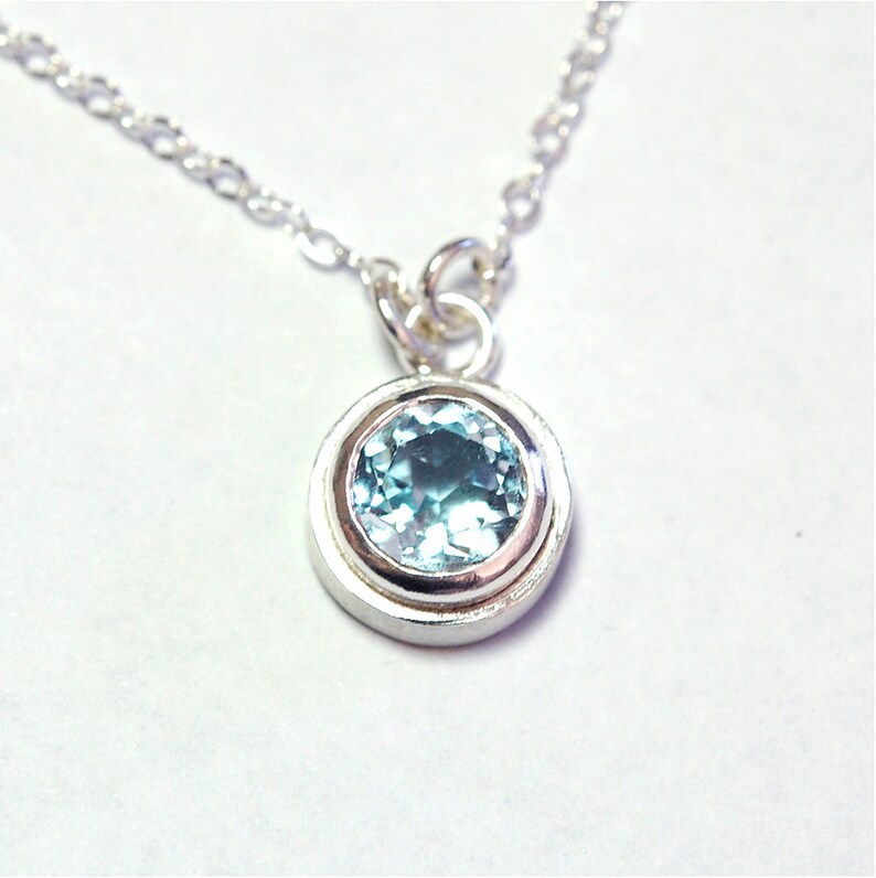 Blue Topaz Pendant in Sterling Silver Petite Bezel Set Necklace image 2