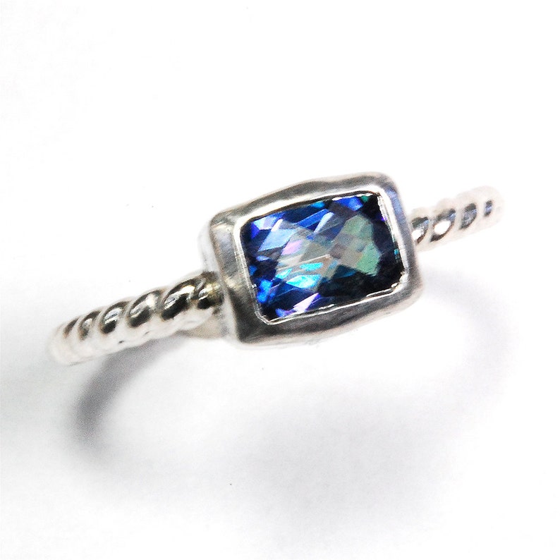 Cushion Topaz Ring with Silver Twist Band and Kashmir Blue Topaz image 4
