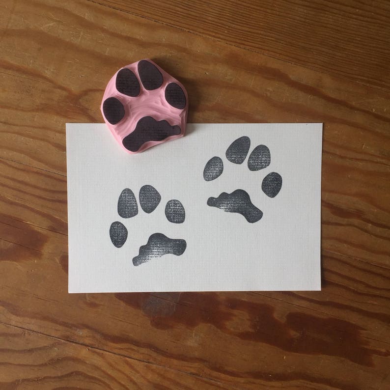 Custom Hand-Carved Wood Mounted Rubber Stamp of Your Pet/'s Pawprint 2