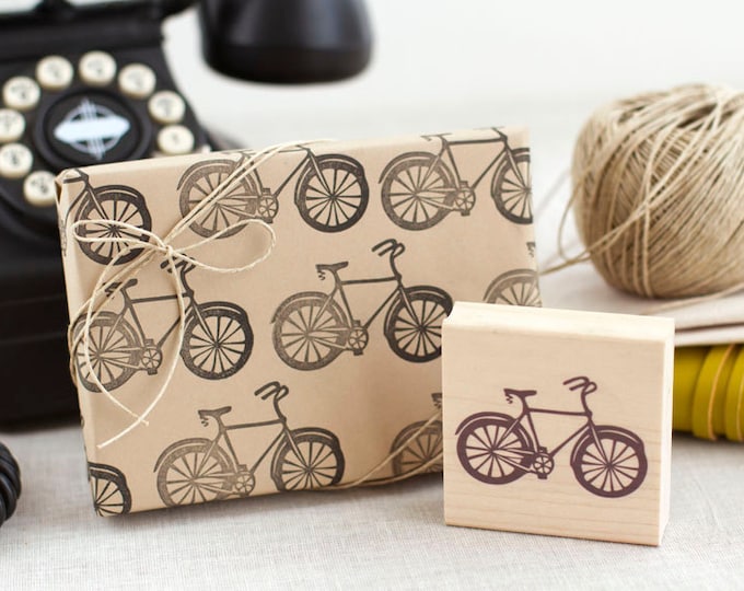 Bicycle Stamp Handcrafted and Wood Mounted Great for Etsy