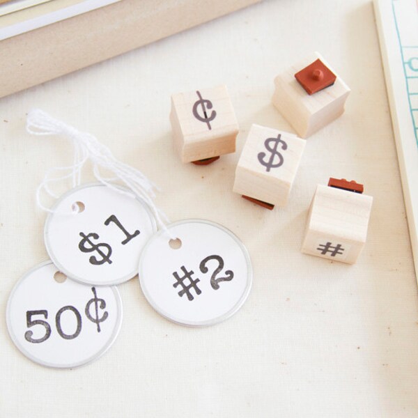 DIY Price Tag Rubber Stamp Set - Make Your Own Tags - Vintage Typewriter Font w/ Dollar & Cent Sign Period and Number Pound Sign