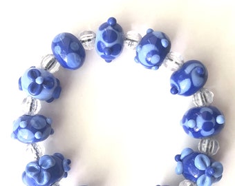 Blue Lampwork Glass Beads, Handmade Royal & Light Blue Set