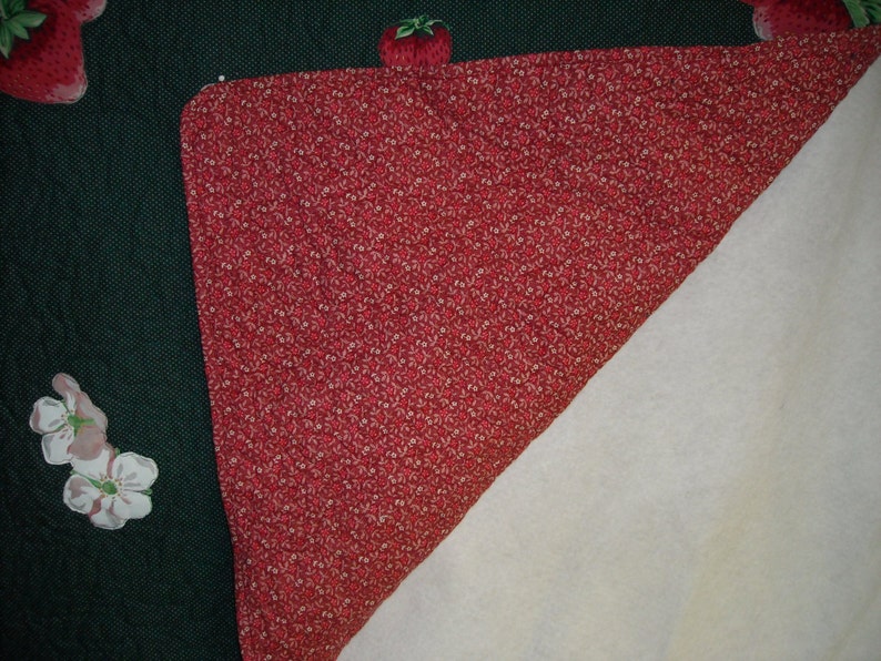 Red Quilted Cotton Strawberry Table Topper in Green White