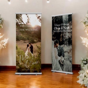 Wedding Retractable Banner Welcome large photo Roll Up, Custom logo backdrop, Custom Wedding Retractable Banner Stand, Wedding Banner Stand