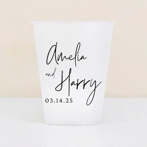 Plastic Frosted Cups, Wedding Plastic Personalized Frosted Cups, Plastic Wedding Frosted Cups, Personalized Wedding Plastic Cups Monograms