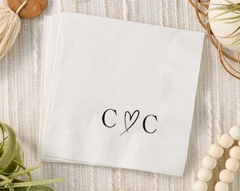 Monogram Wedding Napkins – Personalized Initial Cocktail Napkins for Reception, Engagement, Bridal Shower, Anniversary, Custom Bar Decor