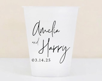 Plastic Frosted Cups, Wedding Plastic Personalized Frosted Cups, Plastic Wedding Frosted Cups, Personalized Wedding Plastic Cups Monograms