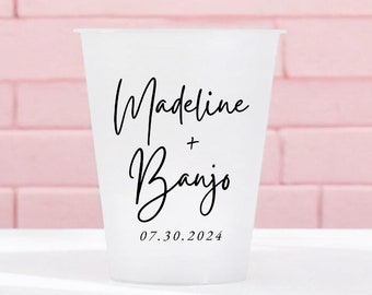 Personalized Wedding Cups – Custom Frosted Shatterproof Cups, Monogram Bar Cups, Reception Toast, Reusable Party Drinkware, Frost Flex