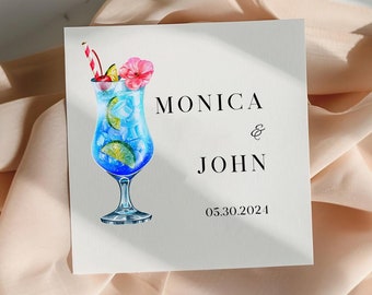Custom Wedding Cocktail Napkins | Personalized Paper Napkins for Weddings, Parties, Engagements, Anniversaries, Monogram Favor Napkins