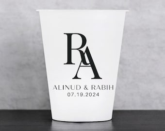 Custom Frosted Wedding Cups – 12oz or 16oz Personalized Plastic Cups for Reception, Toast, Party Bar, Monogram Cups, Custom Drinkware