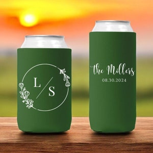 Wedding Can Coolers Personalized | Custom Can Coolers for Guests, Monogram Drink Holders, Minimalist Wedding Party Favors in Bulk