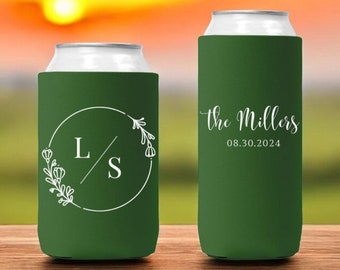 Wedding Can Coolers Personalized | Custom Can Coolers for Guests, Monogram Drink Holders, Minimalist Wedding Party Favors in Bulk