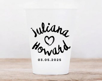 Custom Wedding Reception Bar Frosted Cups, Personalized Shatterproof Cups, Modern Wedding Decor, Signature Cocktails, Engagement Party Cups