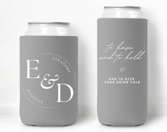 Custom Wedding Can Coolers – Personalized Party Favors, Monogram Beer Huggers, Custom Slim Can Holder, Rehearsal Dinner, Bridal Shower Gifts