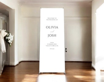 Personalized Wedding Welcome Sign with Stand – Custom X Banner Sign for Ceremony, Reception, Bridal Shower – Printed or Digital Option