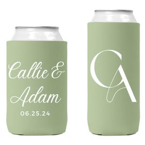 Custom Wedding Can Coolers | Personalized Drink Holders for Guests, Monogram Reception Favors, Bulk Wedding Party Gifts