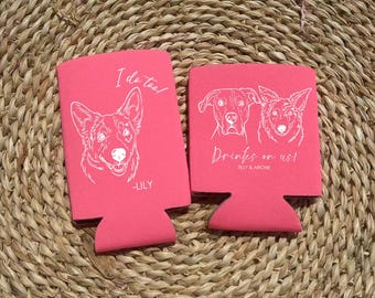 Custom Pet Portrait Wedding Can Cooler – Personalized Drink Sleeves for Wedding, Dog or Cat Favors, Bachelorette, Shower, Rehearsal