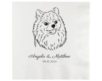 Custom Pet Sketch Cocktail Napkins – Personalized Pencil Portrait Napkins from Photo for Wedding, Reception, Bar, Party Favor, Dog or Cat